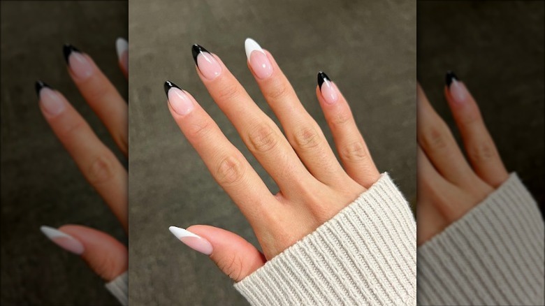 French manicure with black and white tips