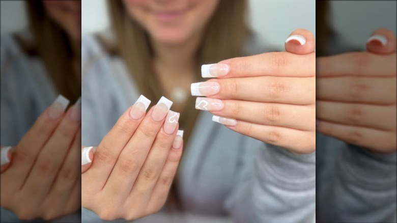 French manicure with hearts