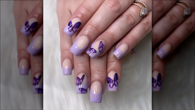 purple butterfly nail art