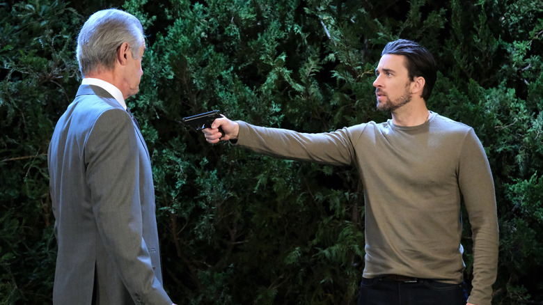 Days of Our Lives' Chad confronting Clyde with a gun