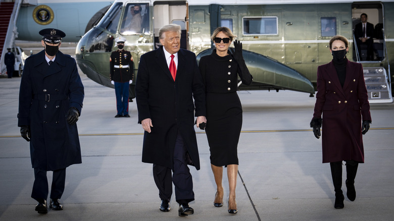 Donald and Melania Trump leave the White House 