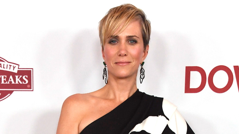 Kristen Wiig wearing black and white outfit