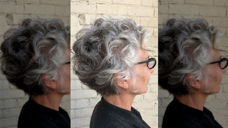 Curly gray pixie