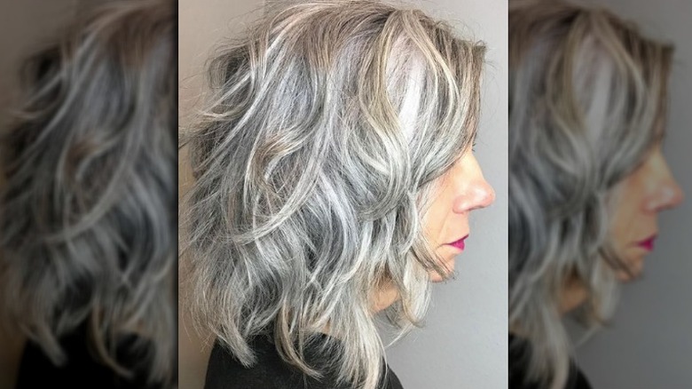 Shoulder-length gray hair