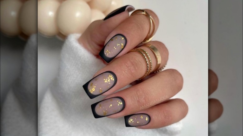 Gold specks on matte nails