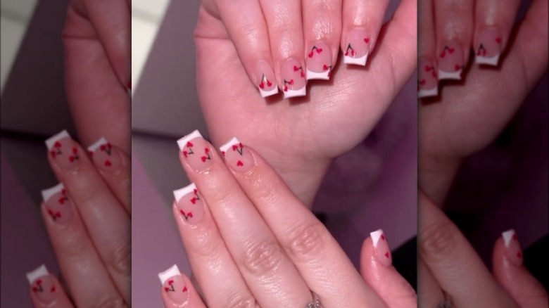 Heart-shaped cherry French manicure