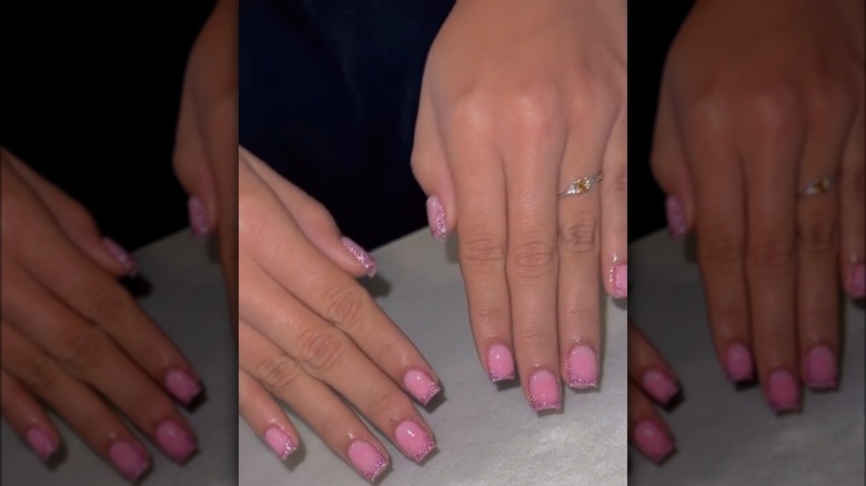 Pink glittery nails