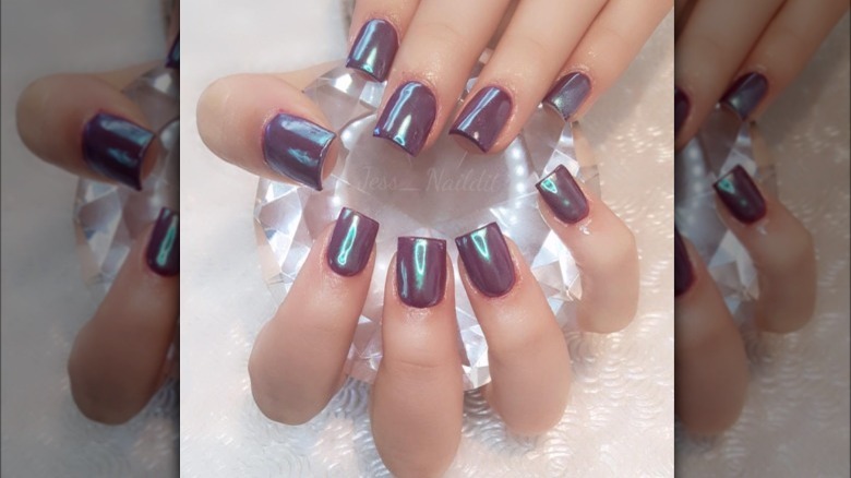 Purple chrome manicure