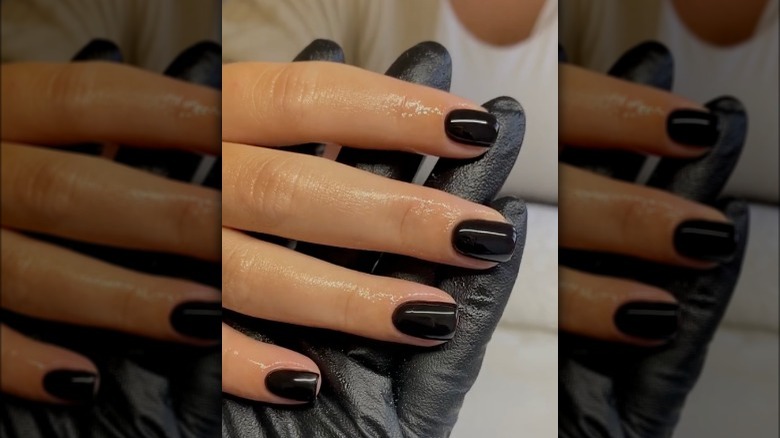 Shiny black manicure