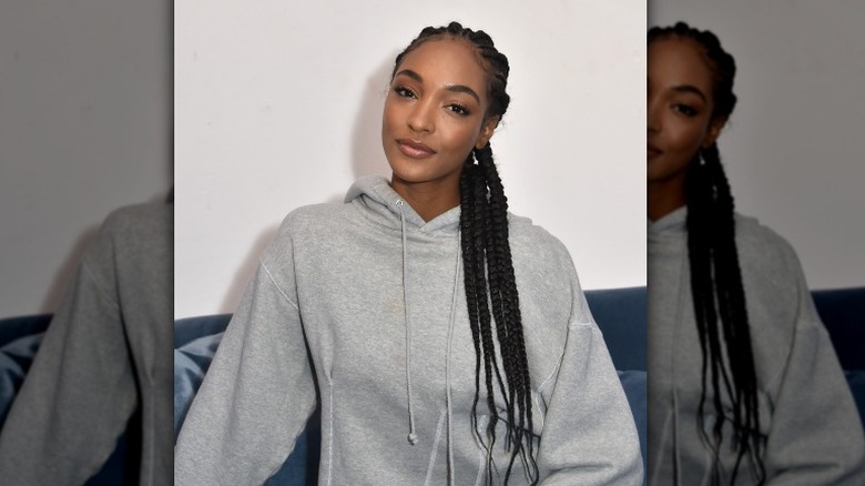 Jourdan Dunn wearing gray sweatshirt