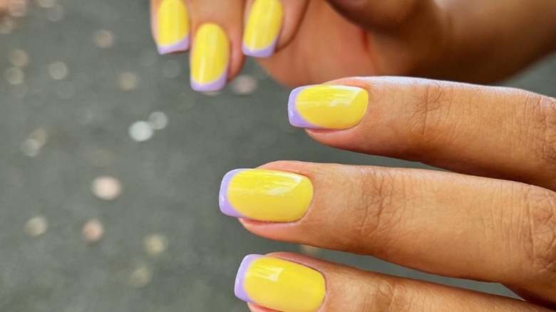 Yellow and lavender nail art