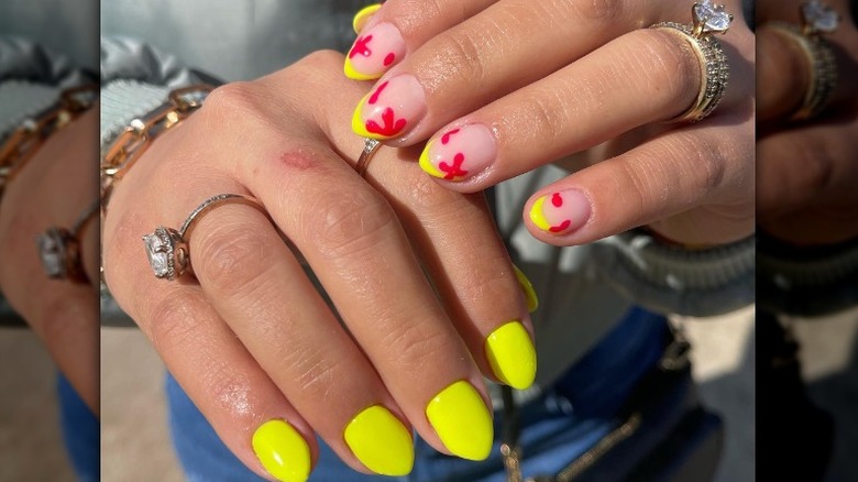 yellow and pink nail art