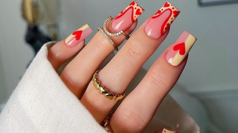 yellow and red nail art