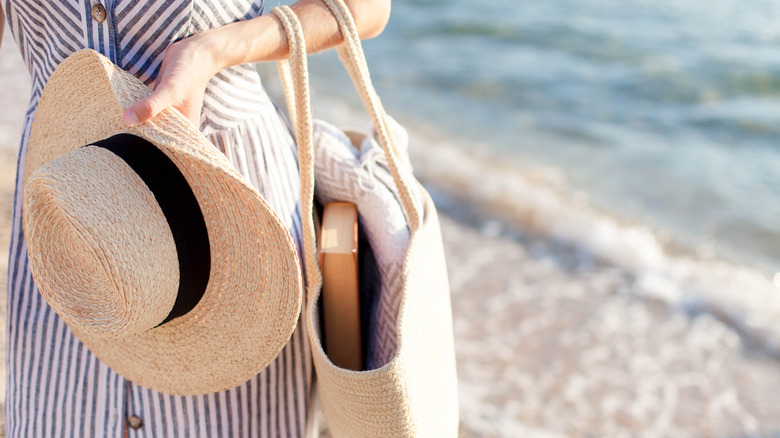 book in a beach bag 