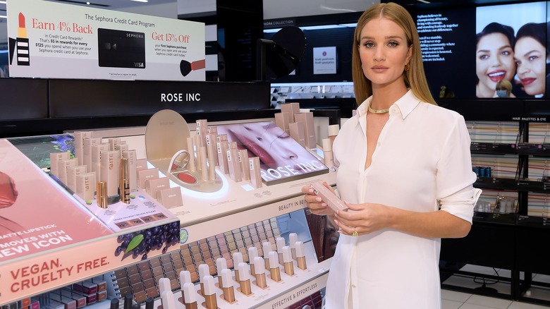 Rosie Huntington-Whitely posing with Rose Inc. collection 