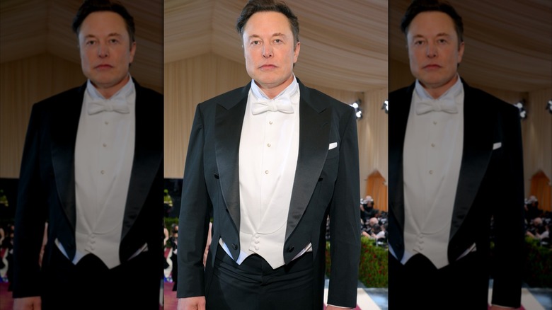 Elon Musk wearing a tuxedo at the Met Gala