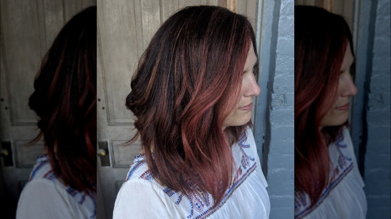 wavy strawberry brown haircut