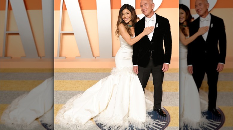 Lauren Sánchez and Jeff Bezos attend the 2025 Vanity Fair Oscar Party in Beverly Hills, CA