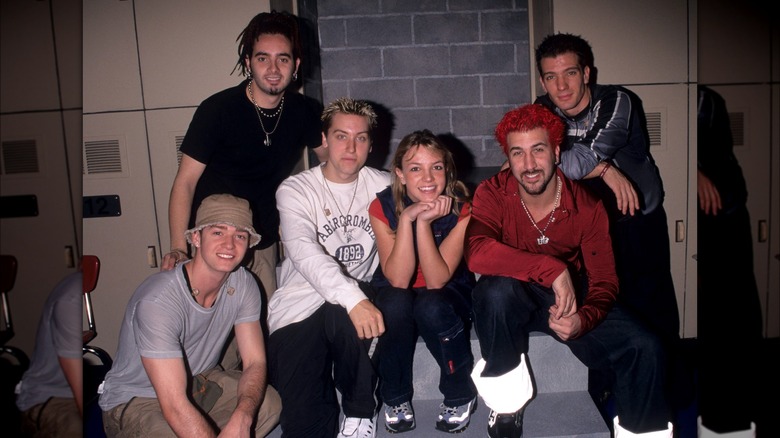 Britney Spears sitting backstage with NSYNC