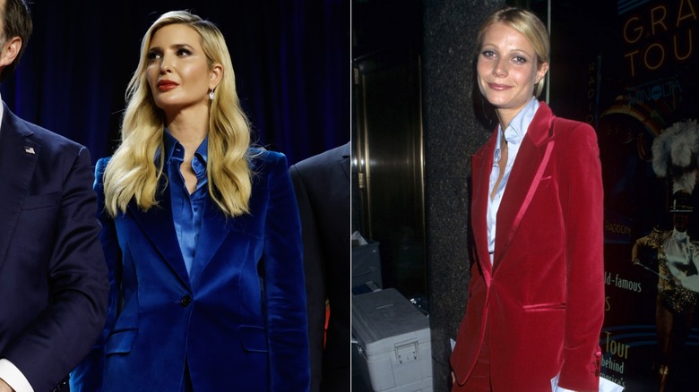 Split image of Ivanka Trump and Gwyneth Paltrow in velvet suits