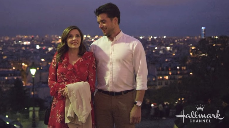 Jen Lilley and Dan Jeannotte in "Paris, Wine and Romance"