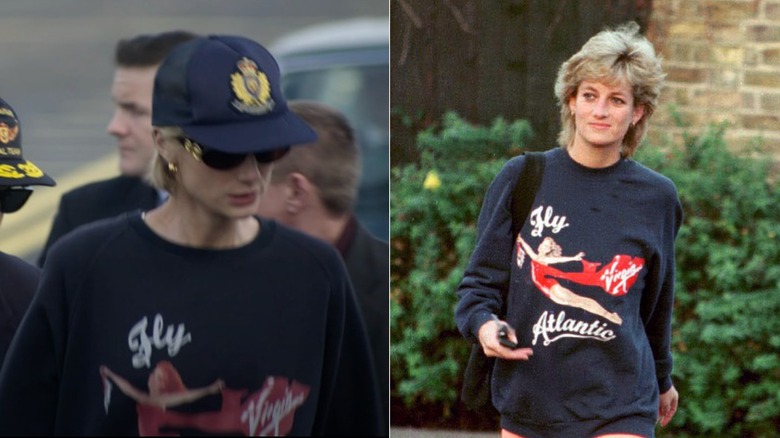 Princess Diana wearing a Fly Virgin Atlantic sweatshirt