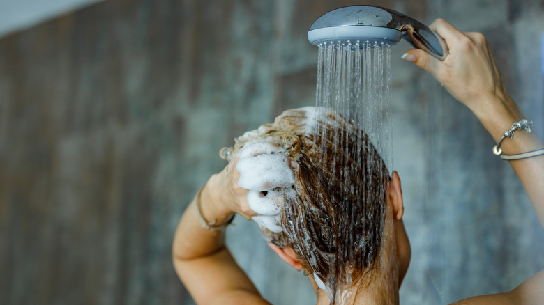 Woman washing her hair