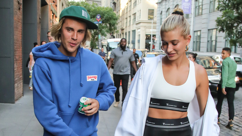 Justin Bieber and Hailey Bieber on the street