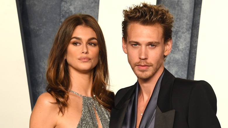 Kaia Gerber and Austin Butler posing on the red carpet