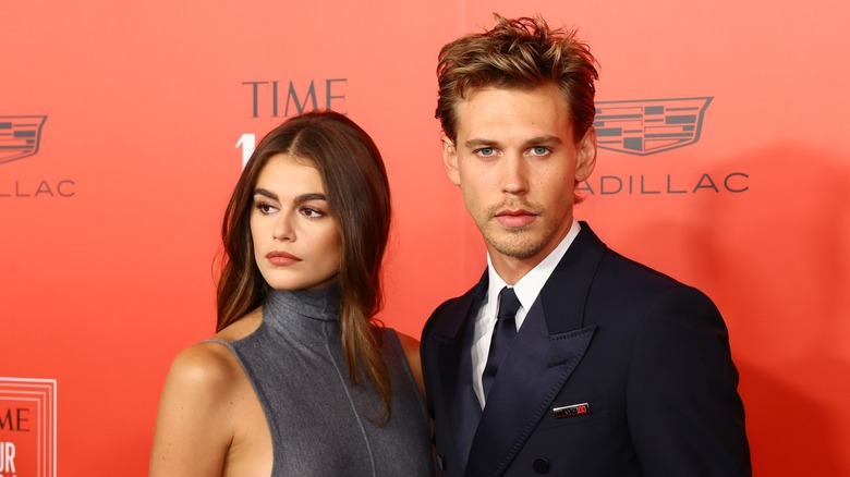 Kaia Gerber and Austin Butler posing on the red carpet