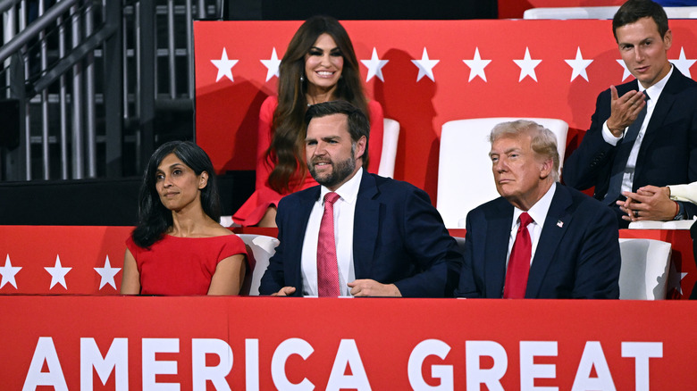 Kimberly Guilfoyle sitting behind Trump and Vance at RNC