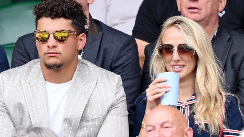 Patrick and Brittany Mahomes watching a game