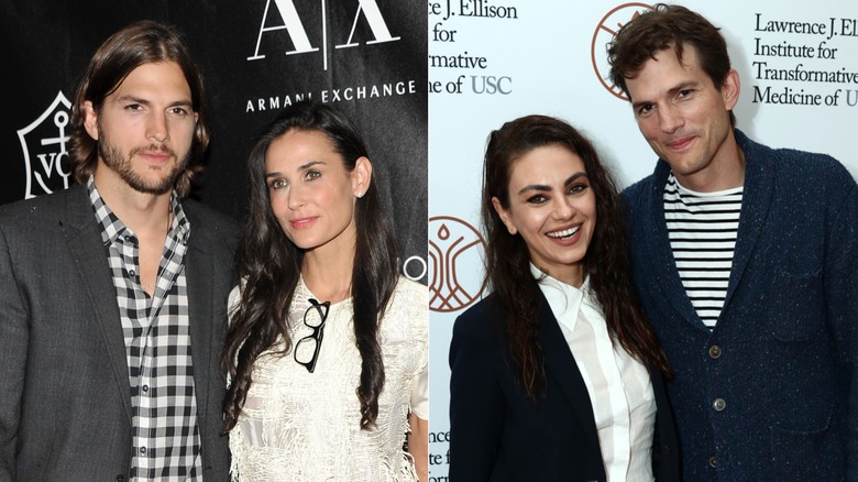 Ashton Kutcher with Demi Moore and Mila Kunis