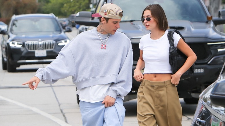 Justin and Hailey Bieber walking together