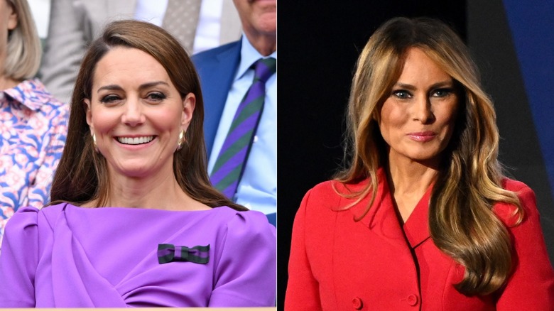 Kate Middleton smiling & Melania Trump smiling