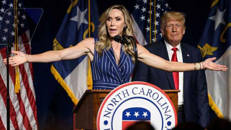 Lara Trump podium arms outstretched