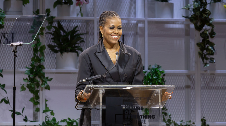 Michelle Obama talking at an event