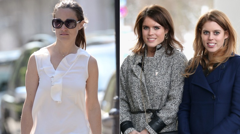 A side by side of Pippa Middleton and Princess Beatrice and Eugenie