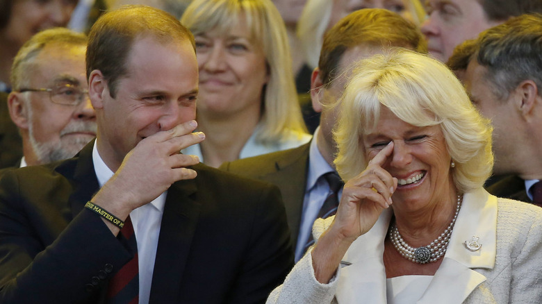 Prince William and Camilla, Duchess of Cornwall, laugh during the opening ceremony of the Invictus Games in London, England (2014)