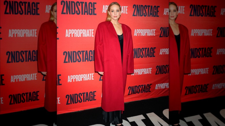 Jennifer Lawrence boxy red coat