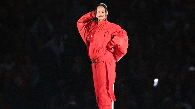 Rihanna in all red at Super Bowl 2023