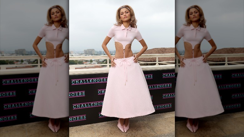 Zendaya in pink frock promoting Challengers