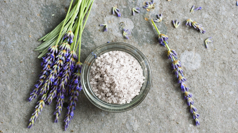 bath salts with lavender sprigs