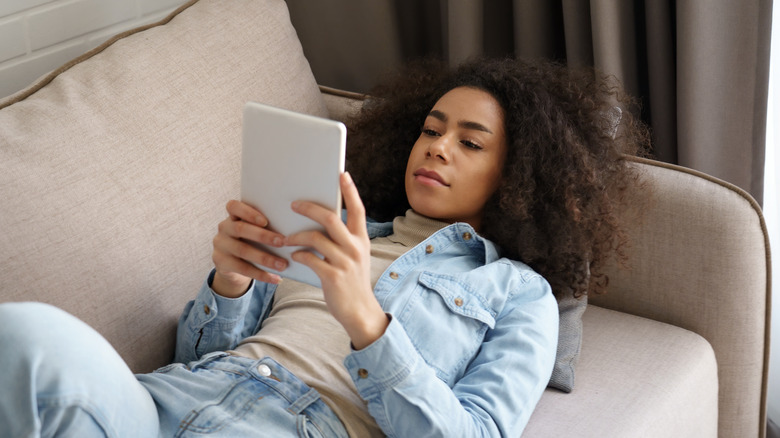 A woman on her eReader