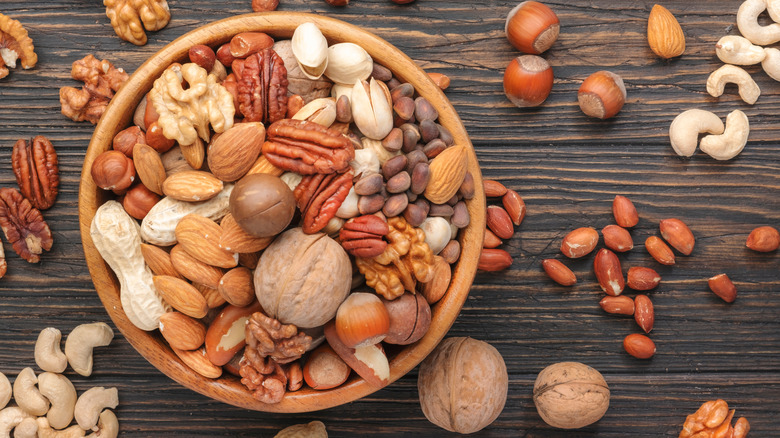 Assorted nuts including pecans, walnuts, almonds, and cashews