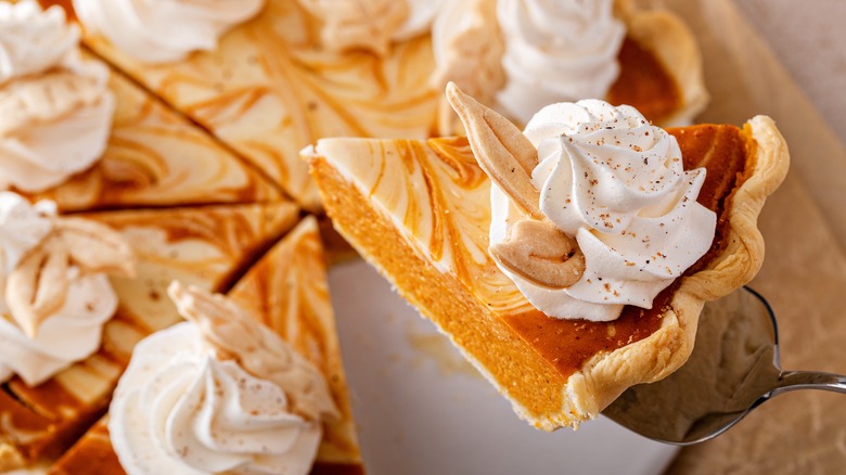 cream cheese swirled pumpkin pie