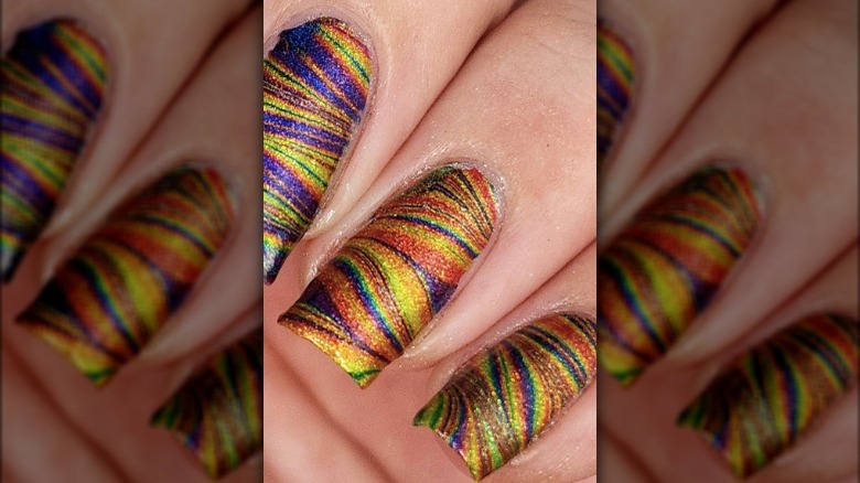 glitter rainbow marbled nails