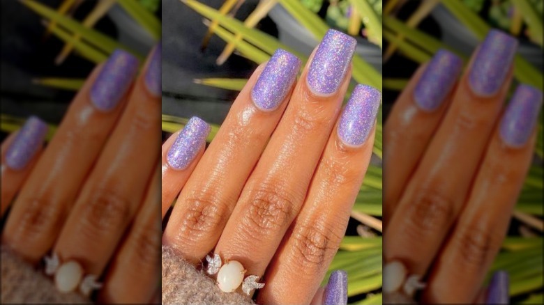 holographic purple glitter nails