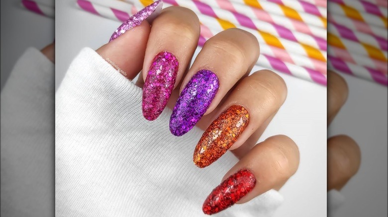 glitter nails in various colors