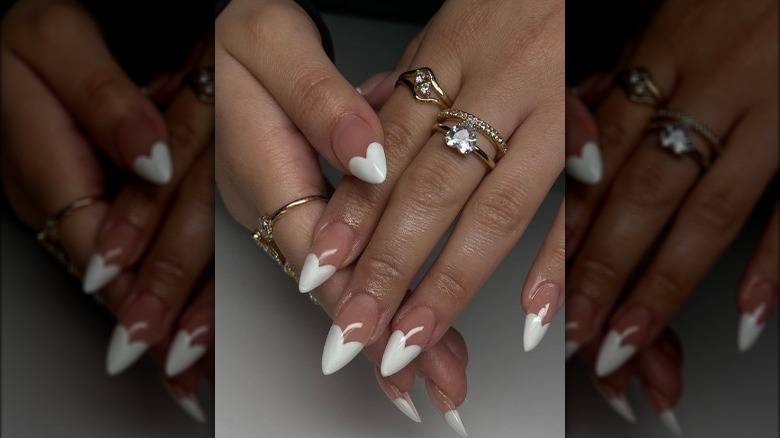 Heart-shaped French tip manicure 